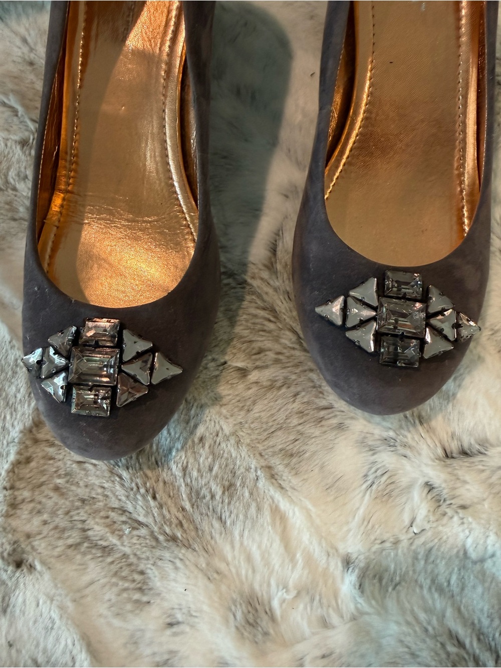 BCBG Dark Brown Suede Jeweled Wedge Pumps - Picture 4 of 7